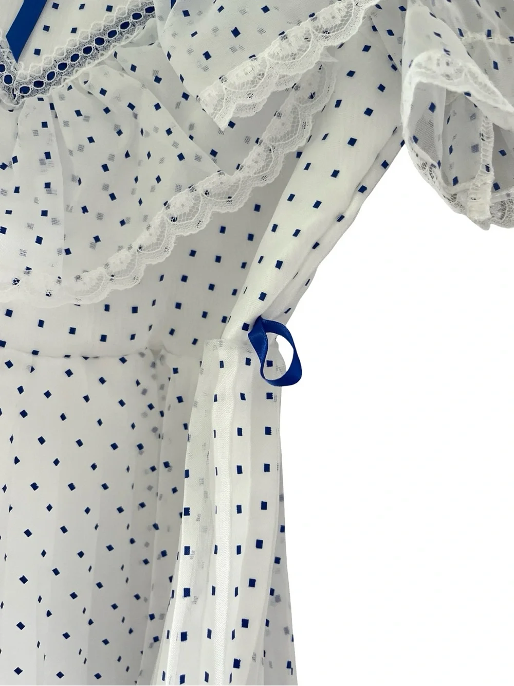 Vintage Merry Girl Party Dress White Blue Diamond Pleated Girls Size 8